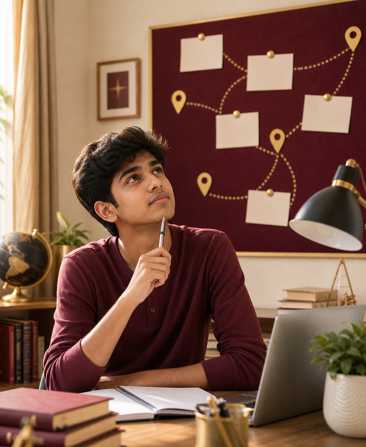Thoughtful student planning career options